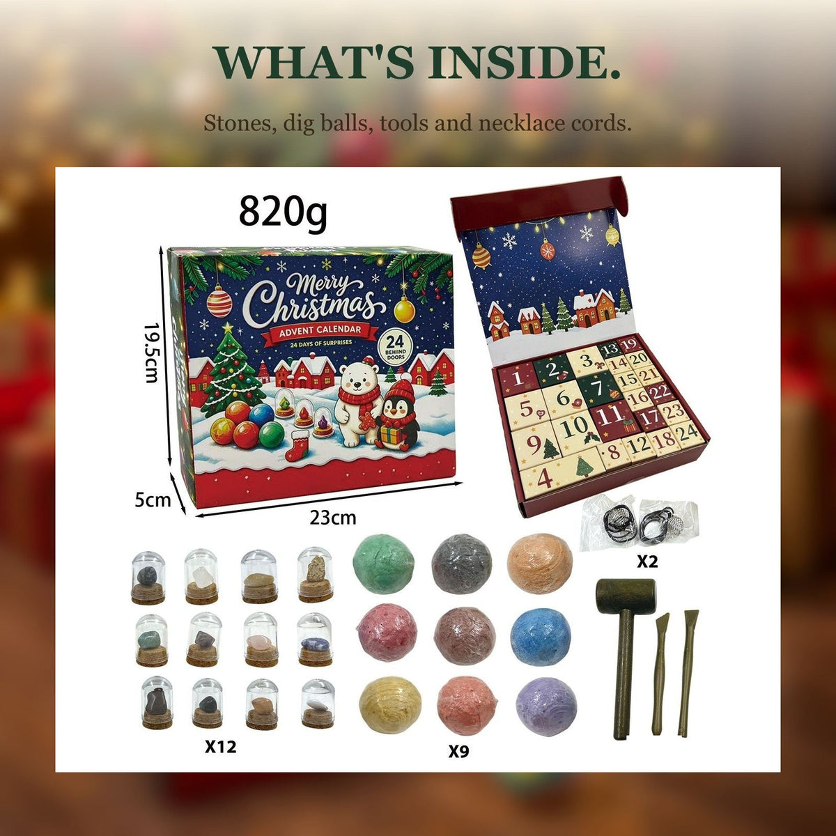 Kids Gemstone Dig Advent Calendar, 24 Days of Treasure