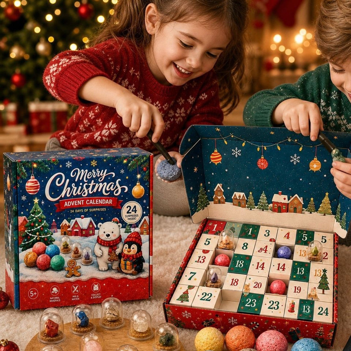 Kids Gemstone Dig Advent Calendar, 24 Days of Treasure