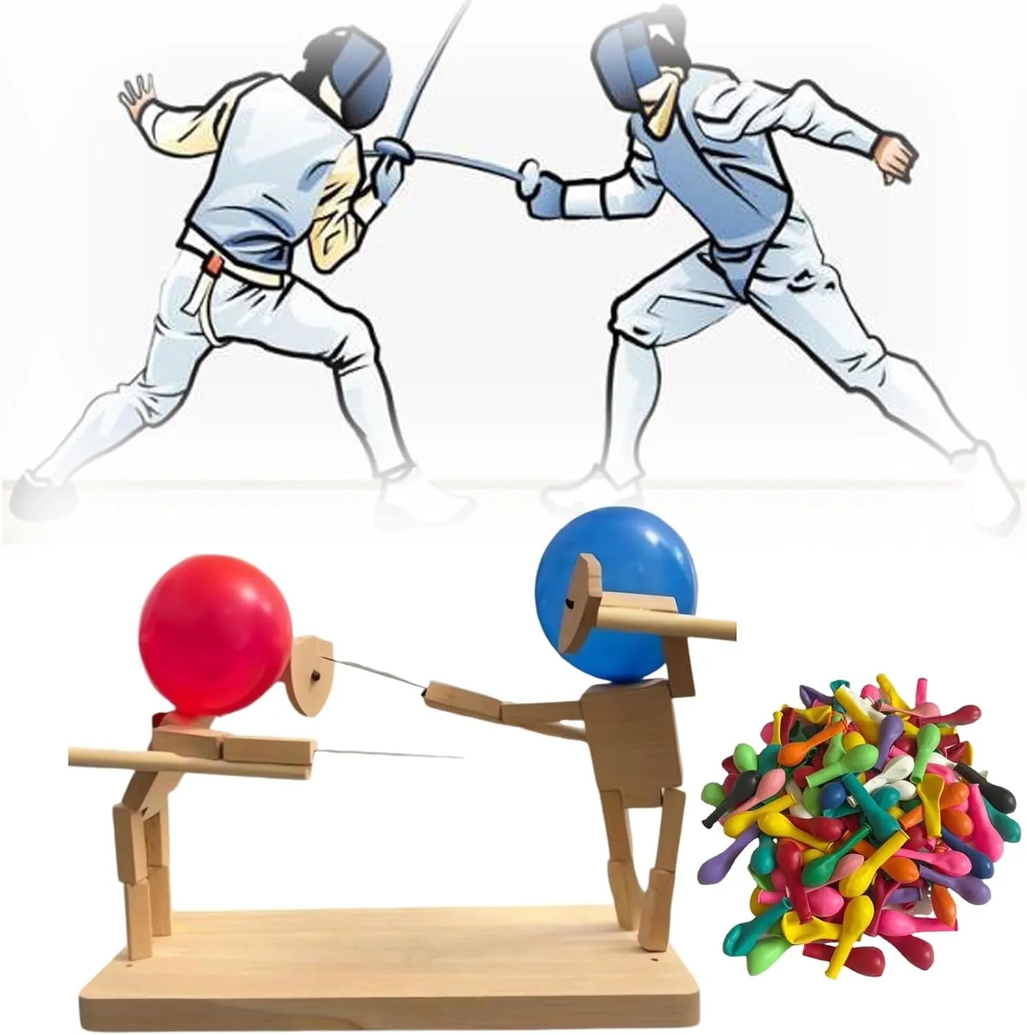 Handcrafted Balloon Heads Wooden Fighter Dolls