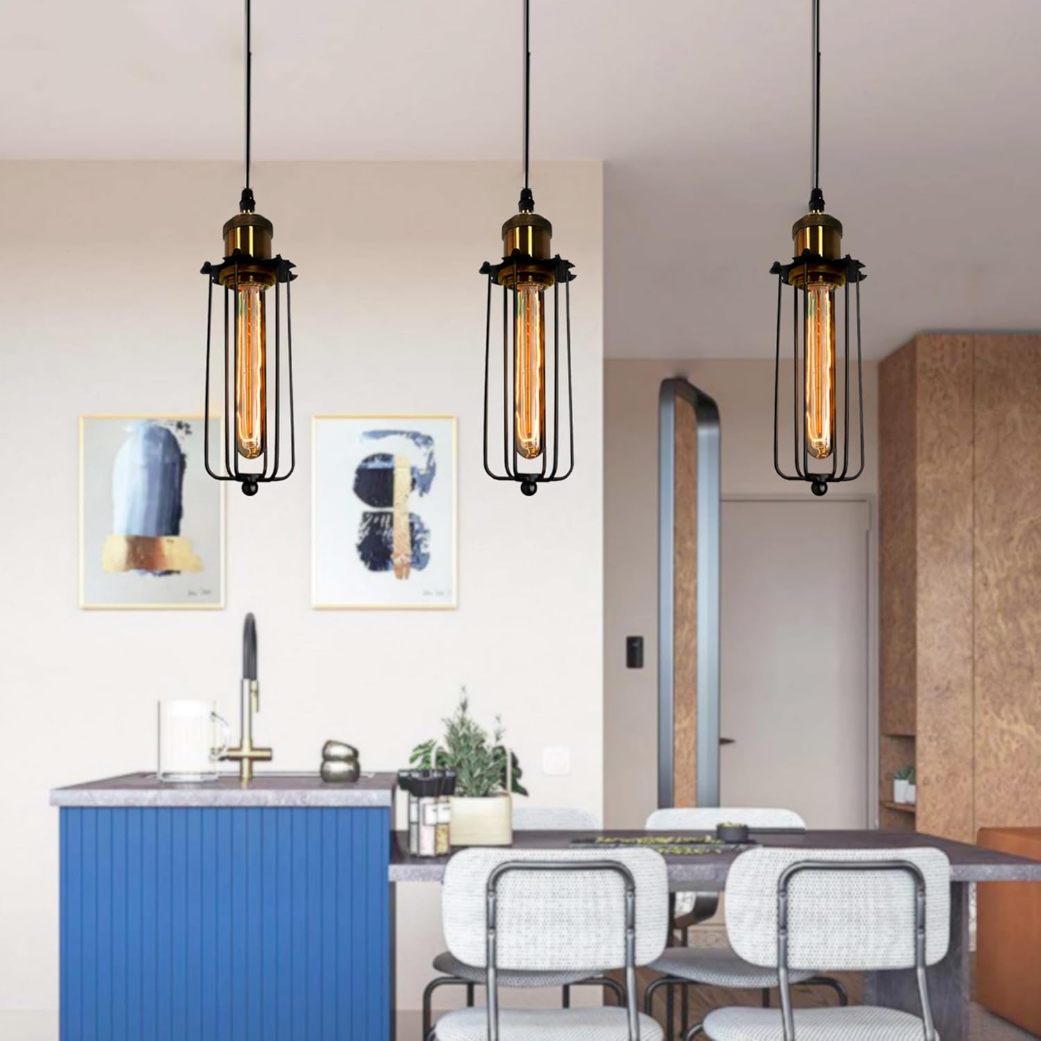 Industrial Hanging Light in Retro Design – Vintage Pendant Lamp with Metal Grid