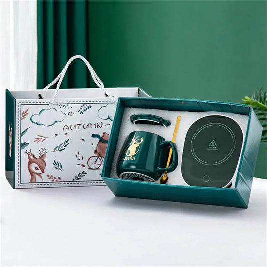 Innovative Heated Mug Set – Ceramic Cup with Smart Warming Coaster