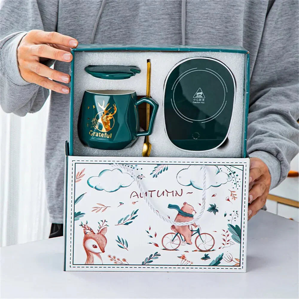 Innovative Heated Mug Set – Ceramic Cup with Smart Warming Coaster