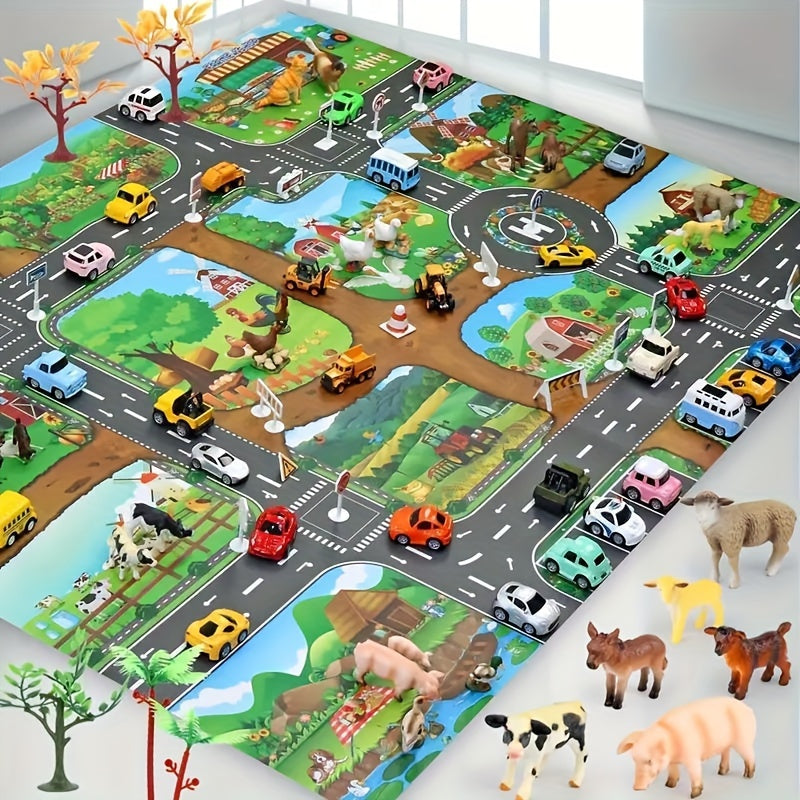 Interactive Play Mat for Children – Colorful Farm and Traffic Design