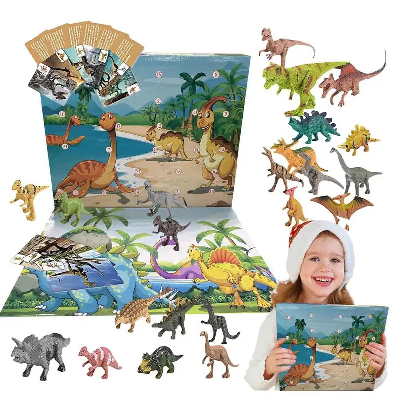 Dětský dinosauří vánoční adventní kalendář na 24 dní s 3D figurkami - PVC sváteční odpočet