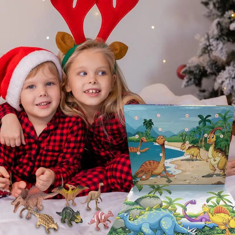 Dětský dinosauří vánoční adventní kalendář na 24 dní s 3D figurkami - PVC sváteční odpočet