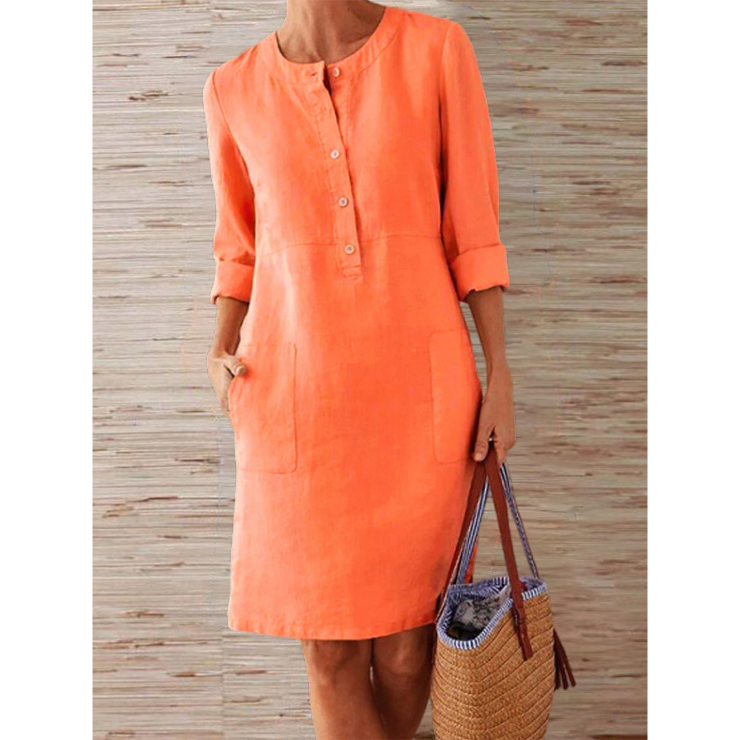 Knee-length linen dress | Simplicity and autumnal elegance | Comfortable style