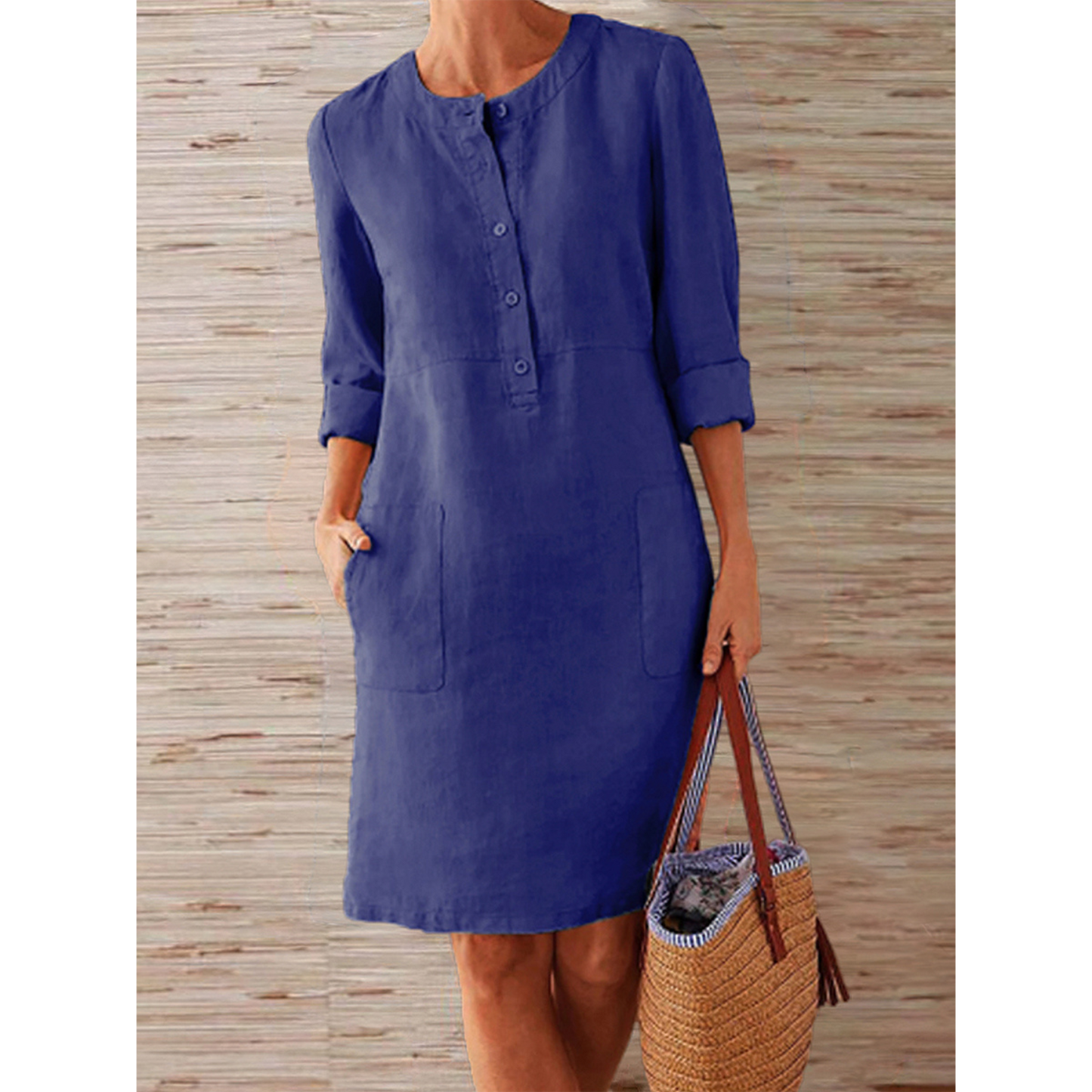 Knee-length linen dress | Simplicity and autumnal elegance | Comfortable style