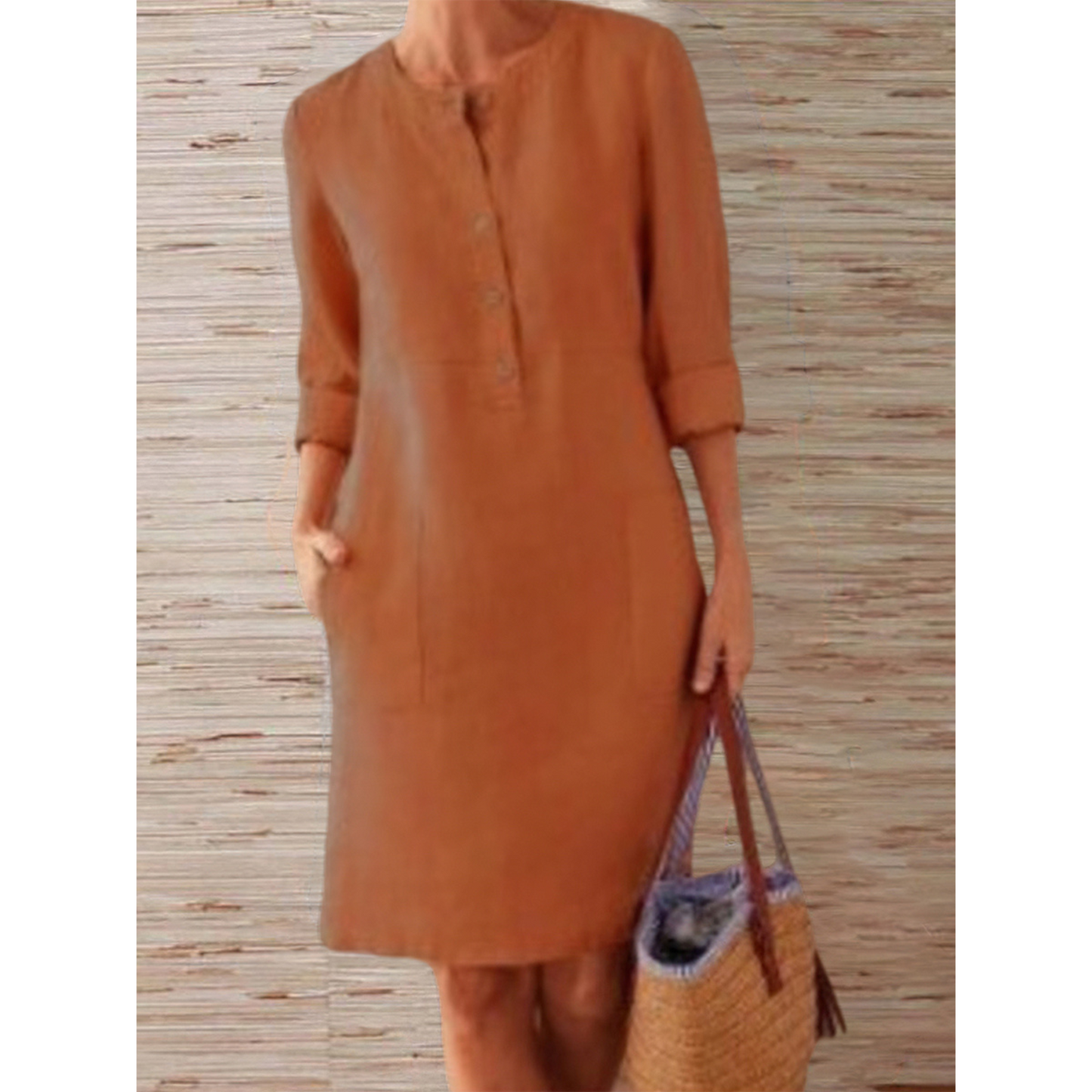 Knee-length linen dress | Simplicity and autumnal elegance | Comfortable style