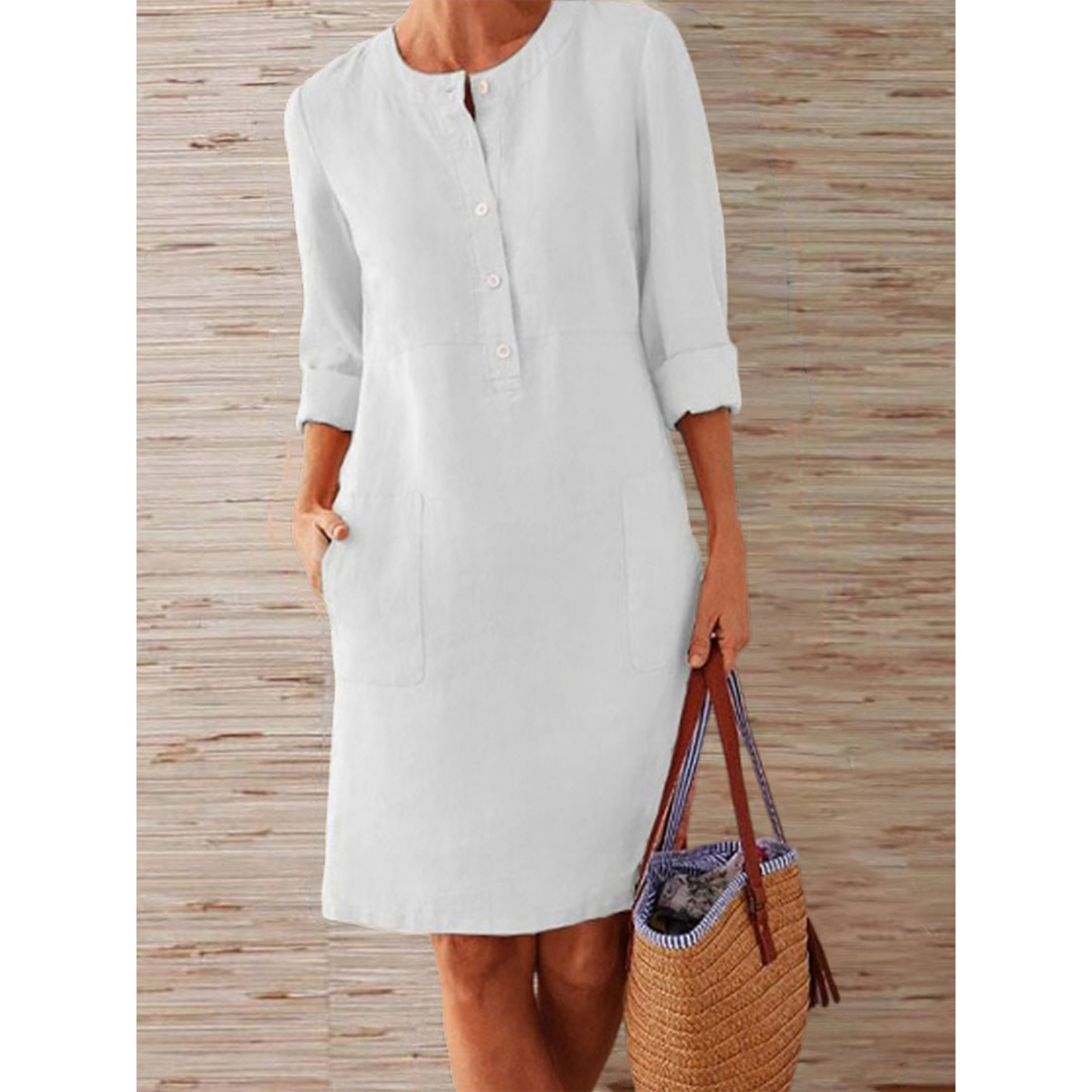 Knee-length linen dress | Simplicity and autumnal elegance | Comfortable style