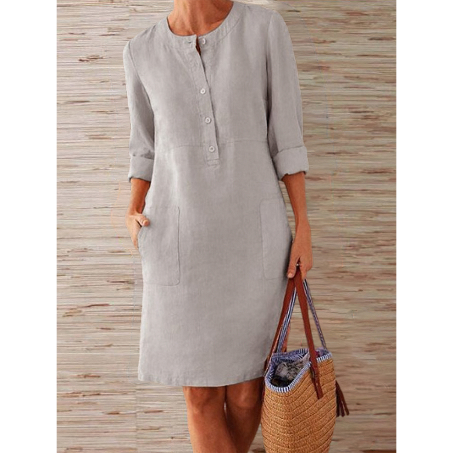Knee-length linen dress | Simplicity and autumnal elegance | Comfortable style