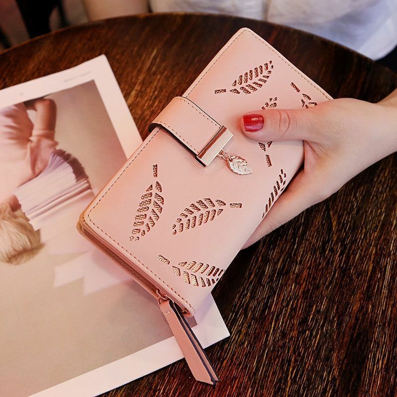 Leather Wallet with Golden Leaves