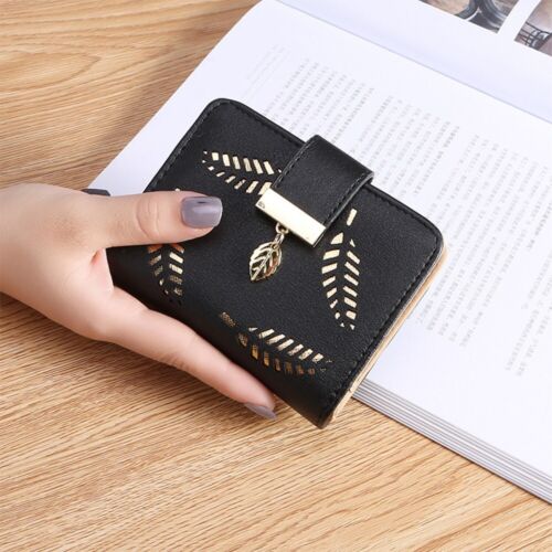 Leather Wallet with Golden Leaves