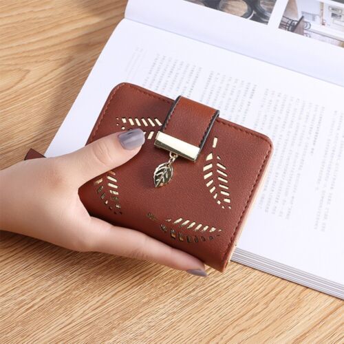 Leather Wallet with Golden Leaves