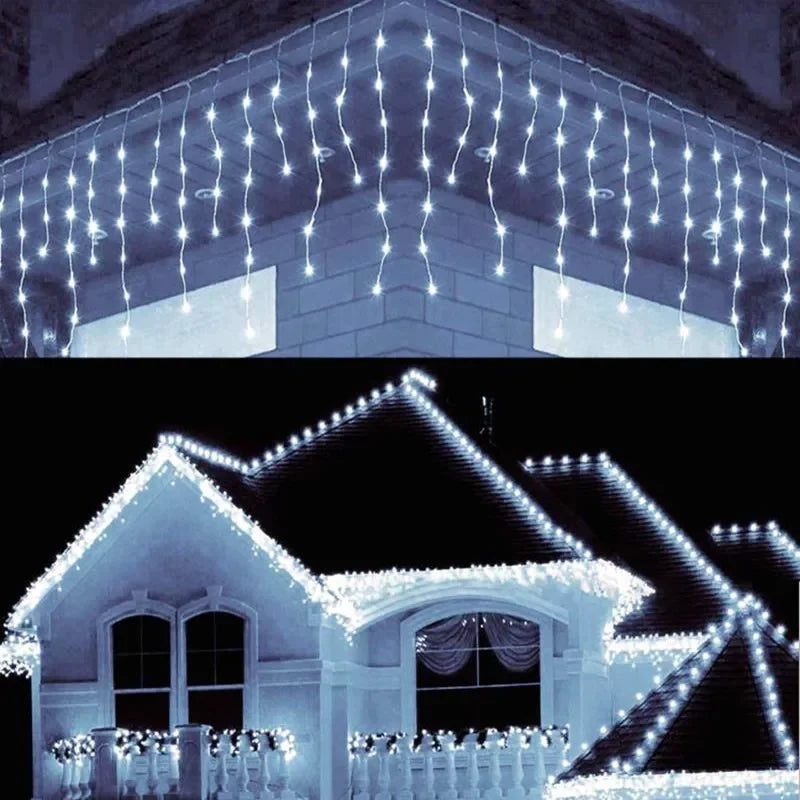 Γιρλάντα LED με παγοκρυστάλλους και 8 λειτουργίες | Γιορτινή χειμωνιάτικη κουρτίνα | Χριστουγεννιάτικη και πρωτοχρονιάτικη διακόσμηση | Βύσμα ΕΕ