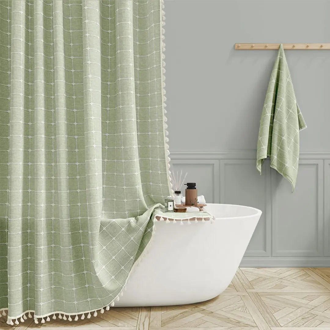 LINENCOVE – Bohemian linen shower curtain with tassels & waterproof design