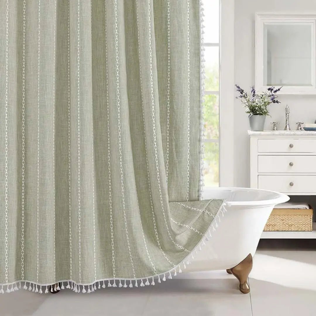 LINENCOVE – Bohemian linen shower curtain with tassels & waterproof design