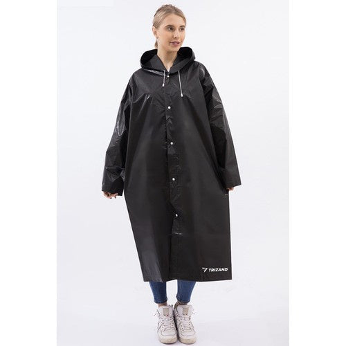 Long Unisex Black Rain Jacket with Hood