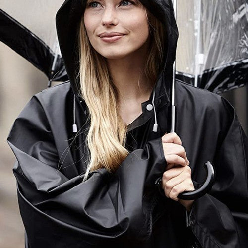 Long Unisex Black Rain Jacket with Hood