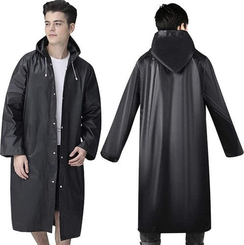 Long Unisex Black Rain Jacket with Hood