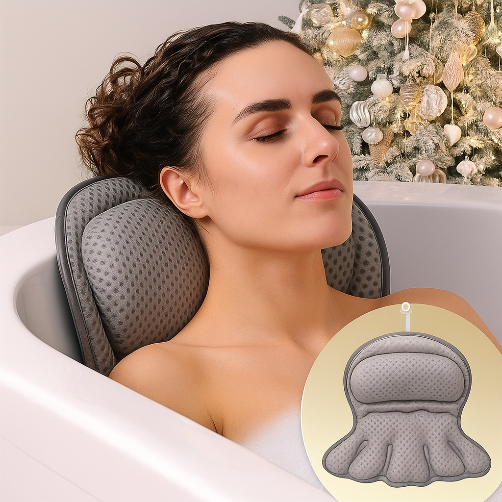 LuxieSpa 4D Luxury Bath Pillow - Breathable Pillow with Neck and Back Support for a Relaxing Bath