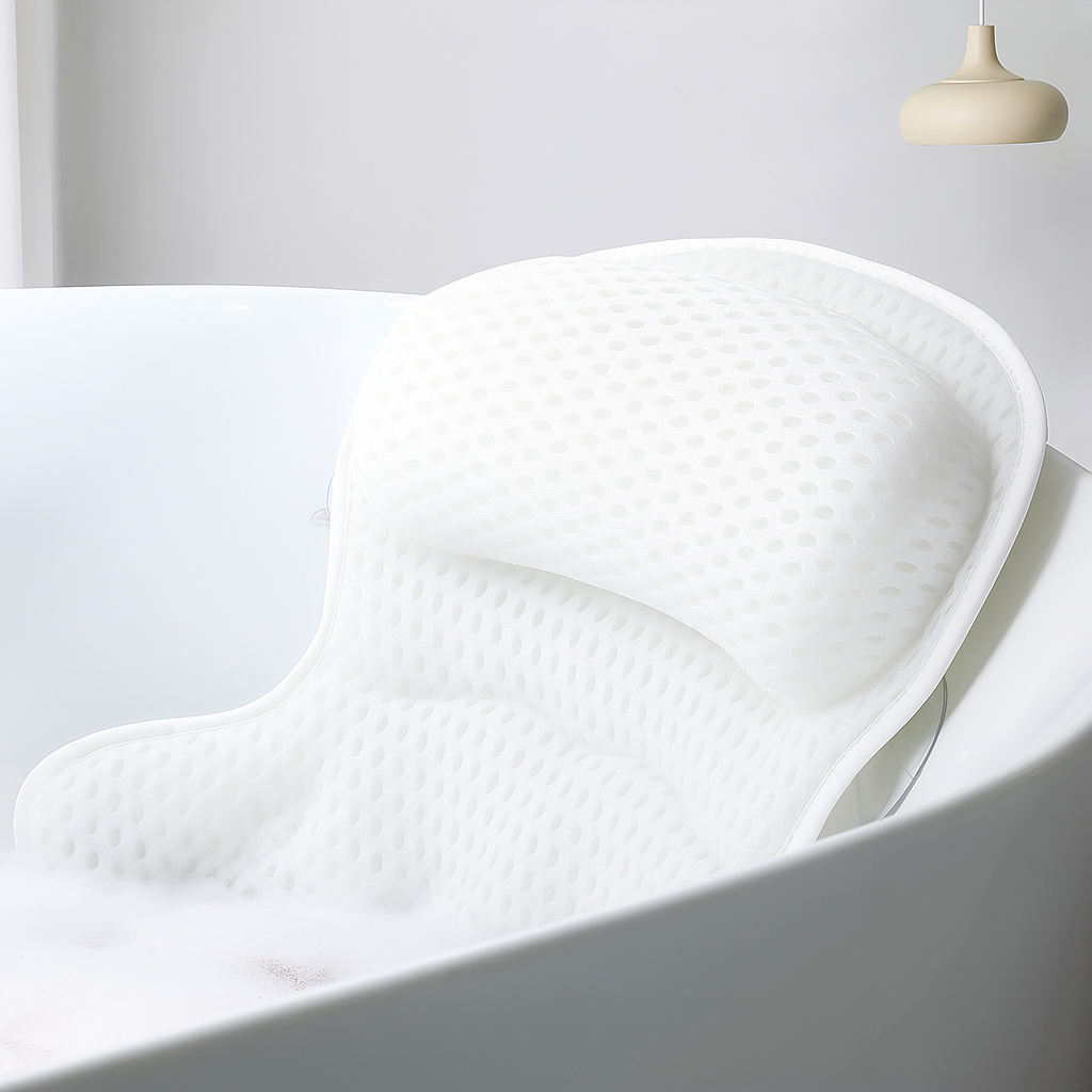 LuxieSpa 4D Luxury Bath Pillow - Breathable Pillow with Neck and Back Support for a Relaxing Bath