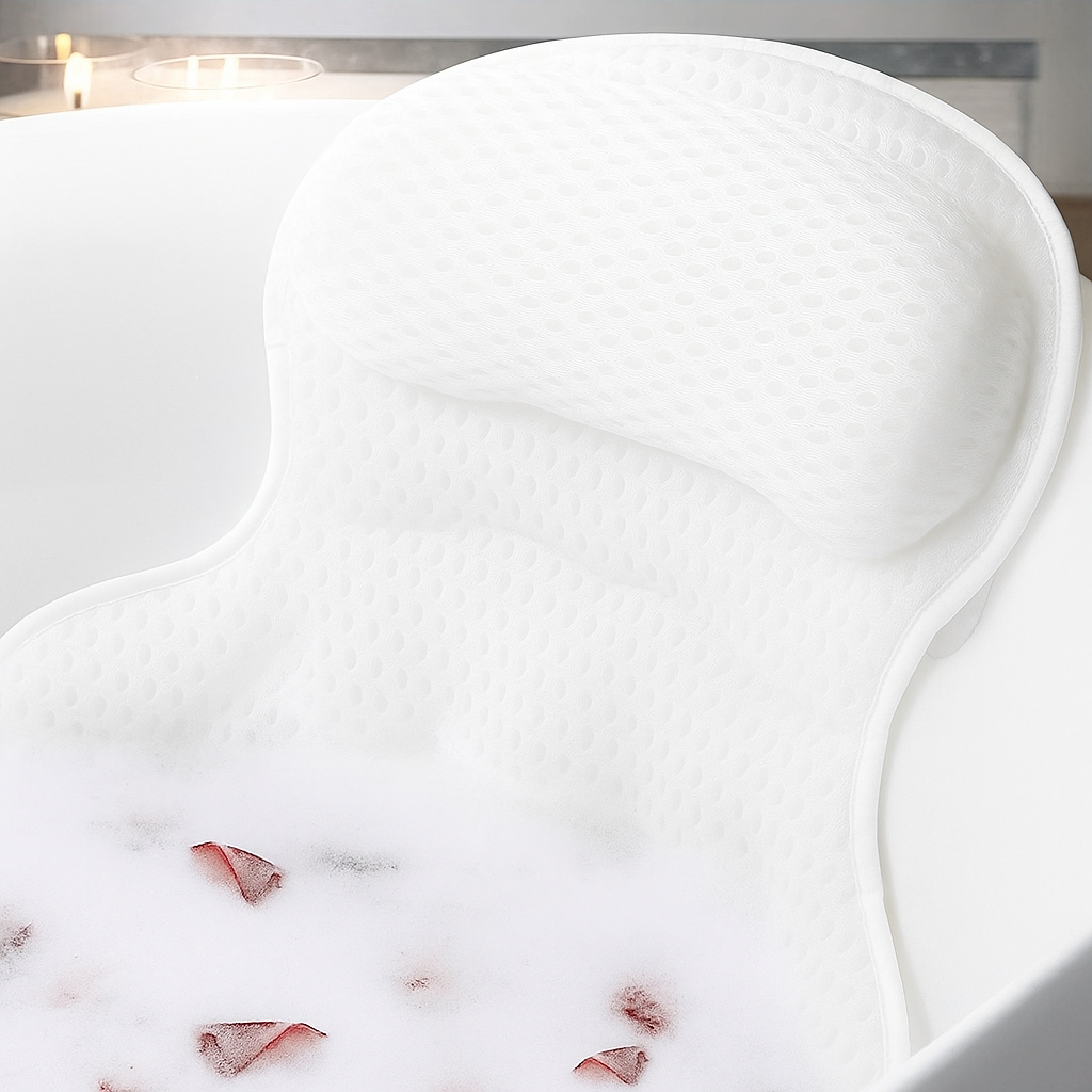 LuxieSpa 4D Luxury Bath Pillow - Breathable Pillow with Neck and Back Support for a Relaxing Bath