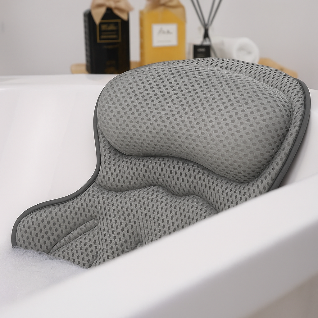 LuxieSpa 4D Luxury Bath Pillow - Breathable Pillow with Neck and Back Support for a Relaxing Bath