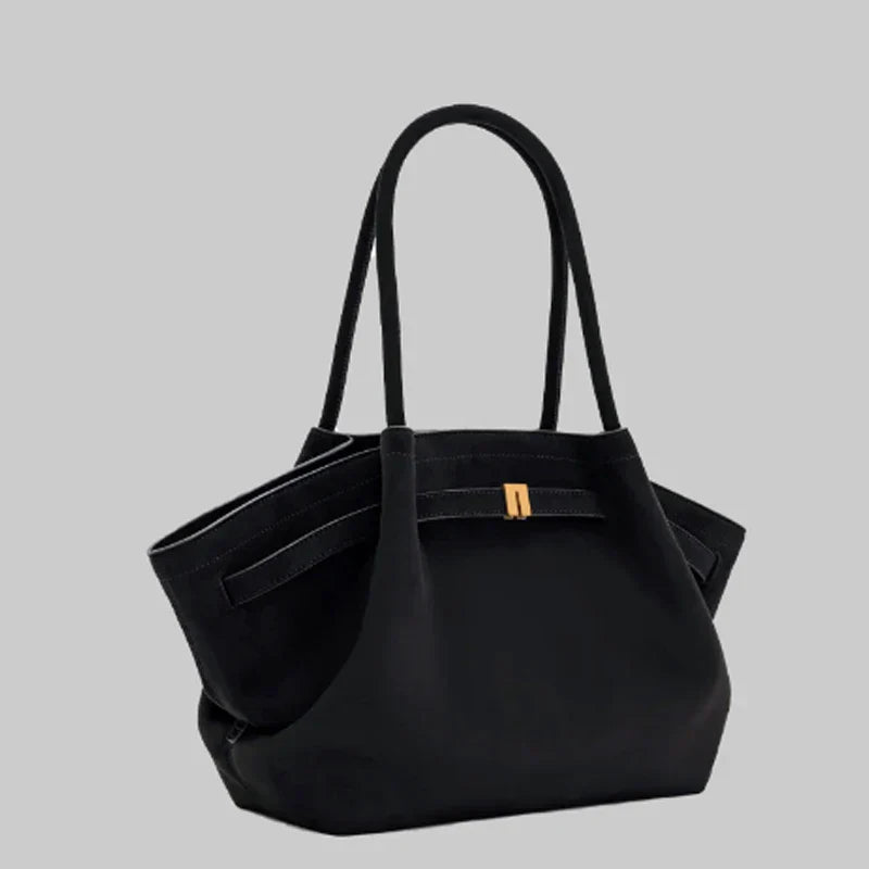 Luxury Shoulder Bag for Women - Large Capacity, Elegant Design, Black Faux Suede