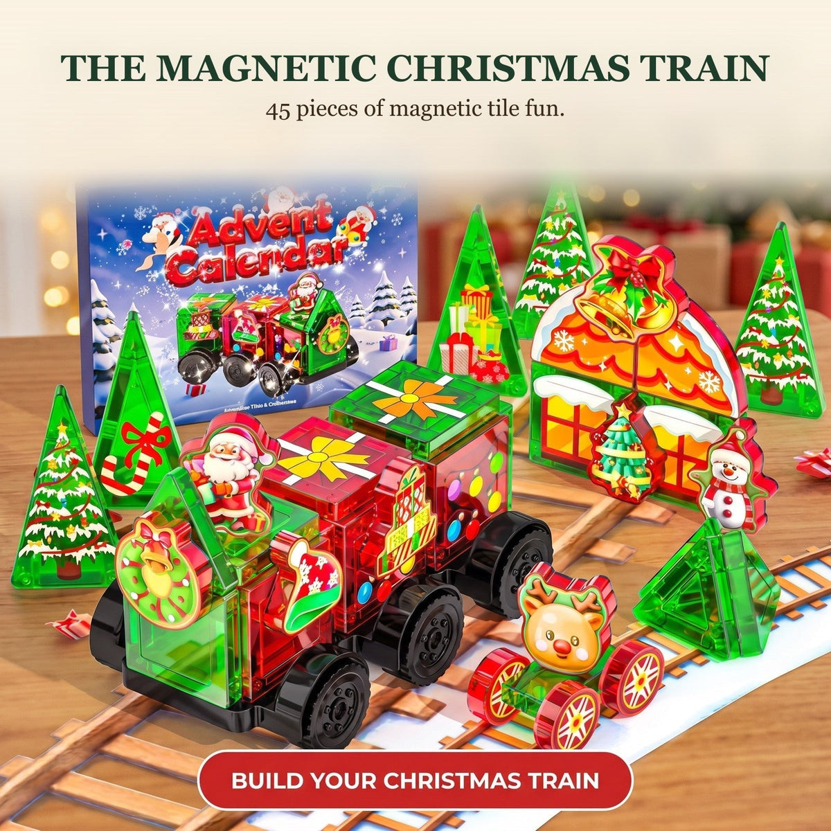 Christmas Train Magnetic Tile Advent Calendar, 45 Pieces