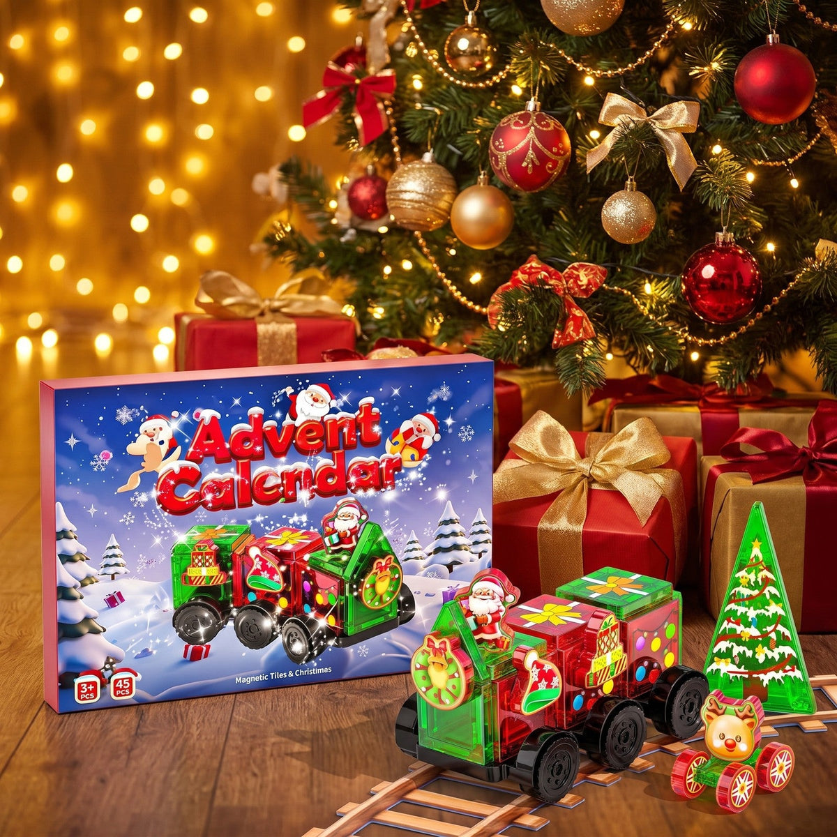 Christmas Train Magnetic Tile Advent Calendar, 45 Pieces
