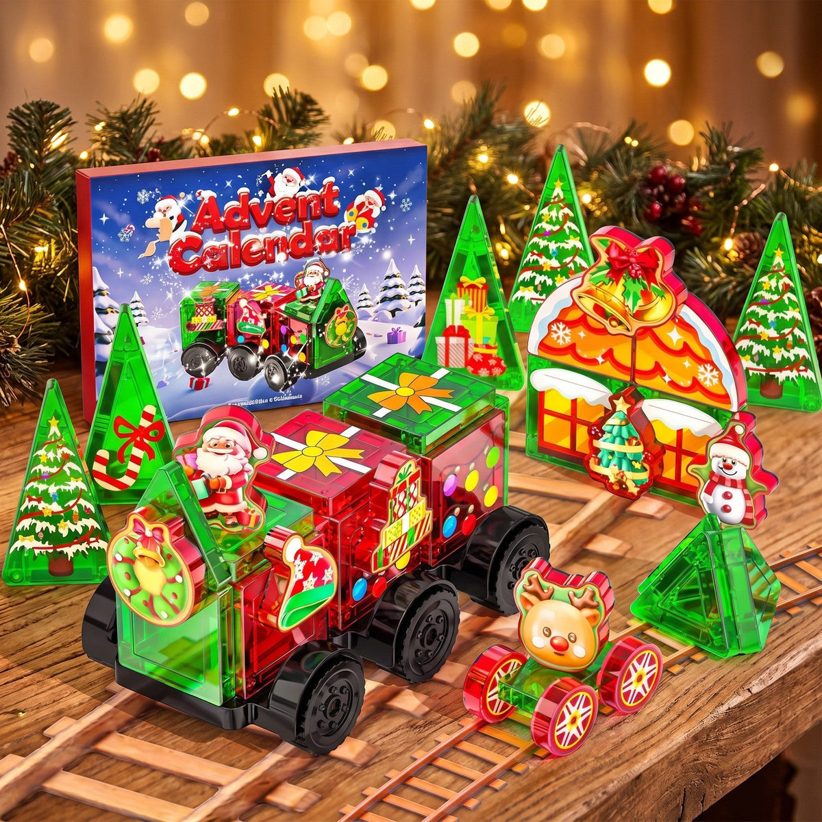 Christmas Train Magnetic Tile Advent Calendar, 45 Pieces