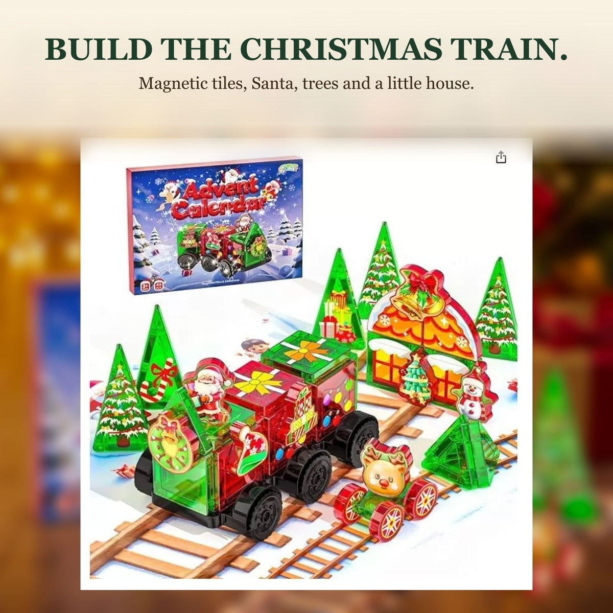 Christmas Train Magnetic Tile Advent Calendar, 45 Pieces