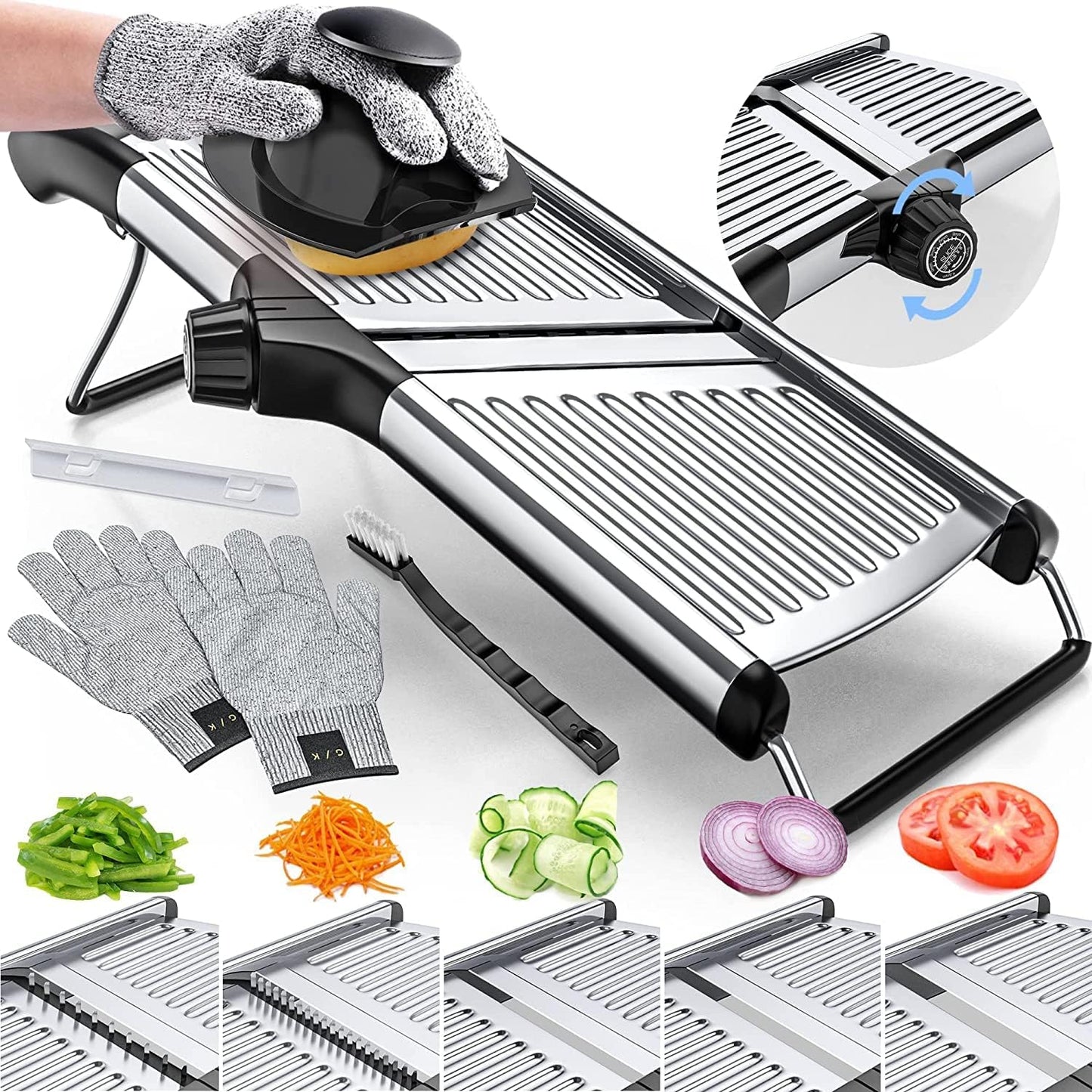 Mandoline with Protective Gloves for Safe Slicing
