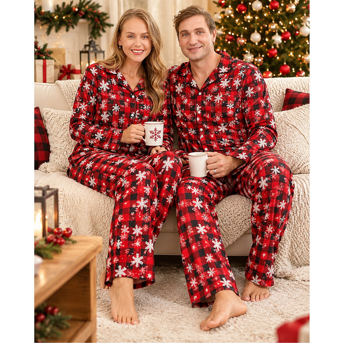 Matchende julepyjamas - ternet pyjamassæt til par
