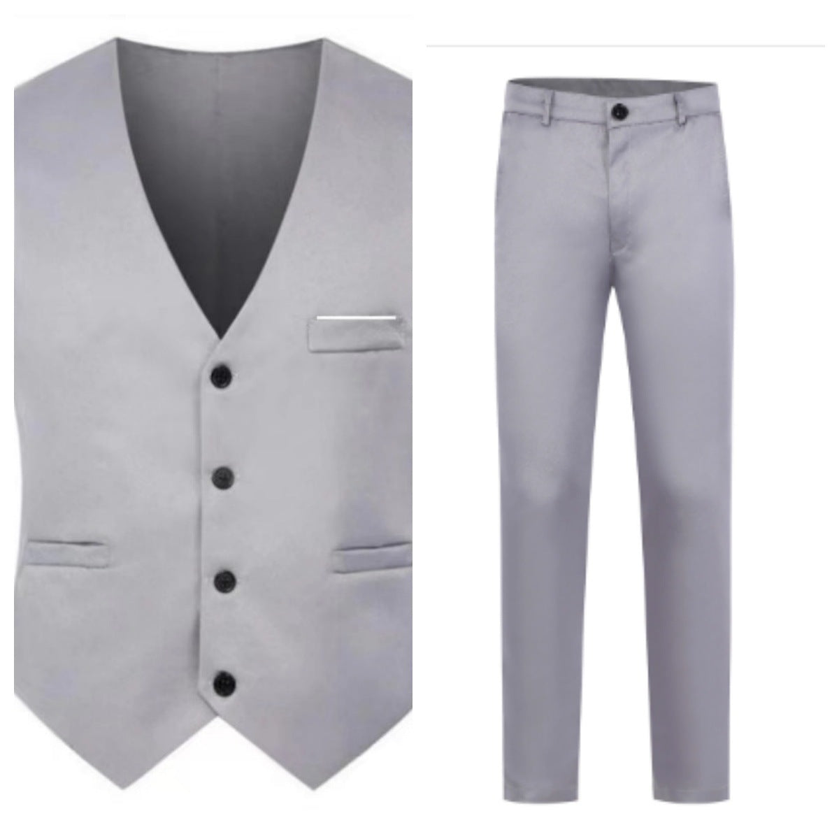 Elegant satinvest til mænd med V-hals og habitbukser med slim fit