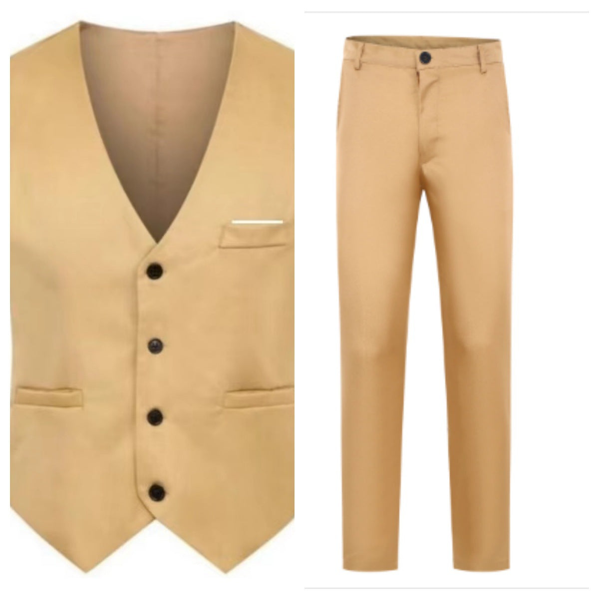 Elegant satinvest til mænd med V-hals og habitbukser med slim fit