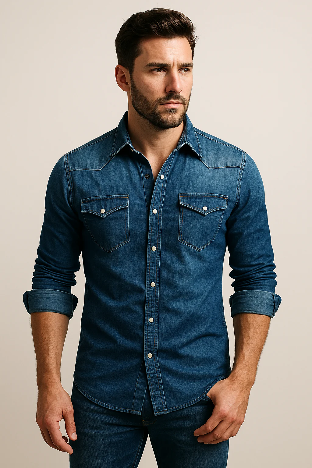 Men's Long-Sleeved Slim Fit Denim Shirt