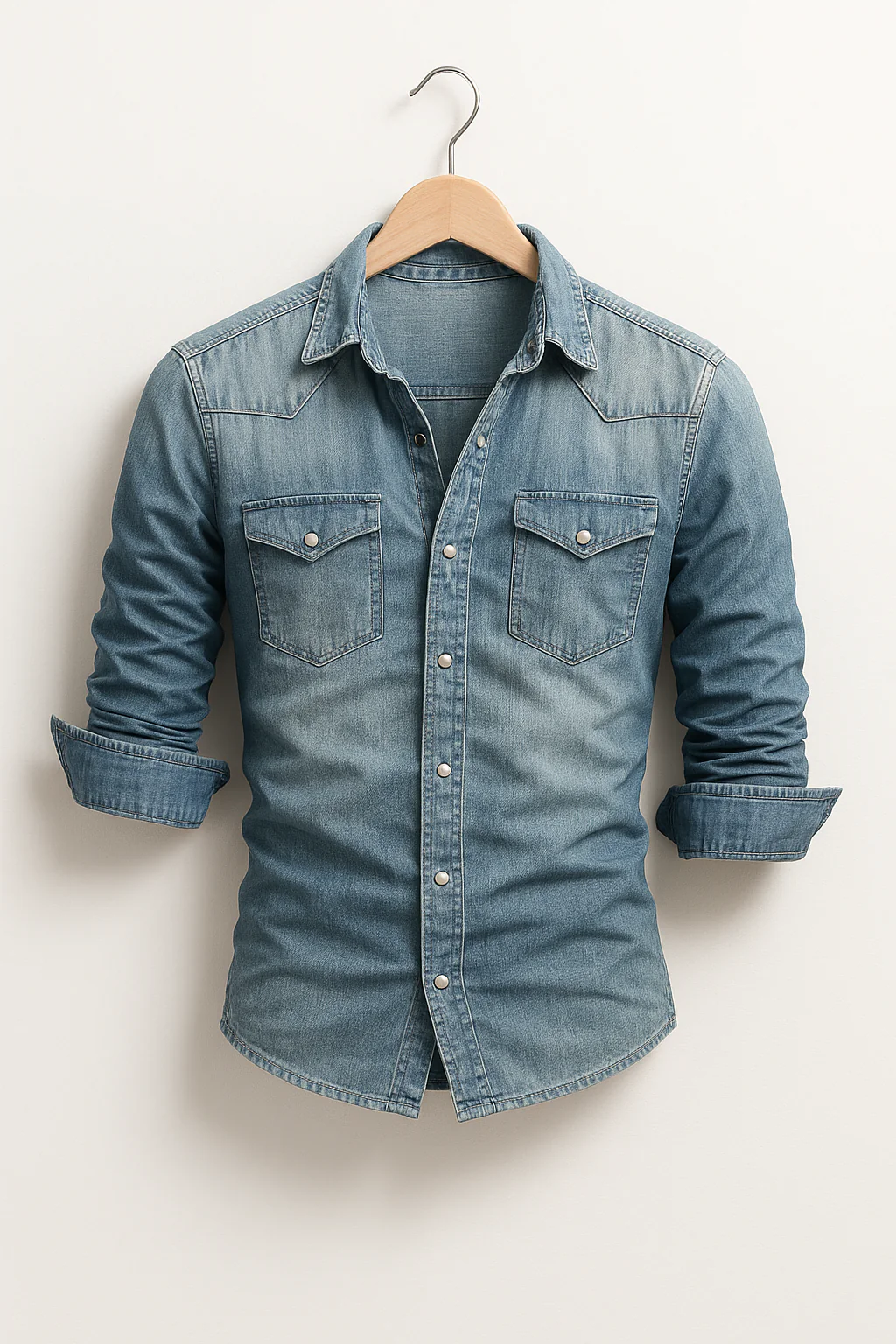 Men's Long-Sleeved Slim Fit Denim Shirt