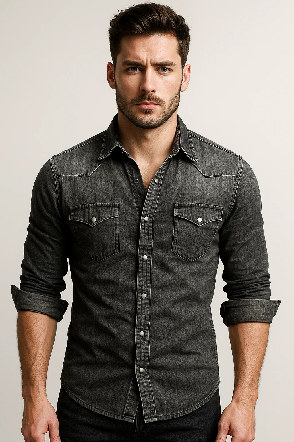 Men's Long-Sleeved Slim Fit Denim Shirt