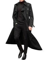 Lang trenchcoat til mænd i moderne stil med dobbelt knaplukning