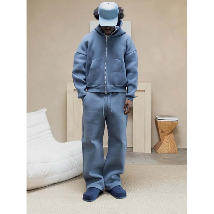 Oversized joggingtøjssæt til mænd med hættetrøje med lynlås og joggingbukser med vide ben