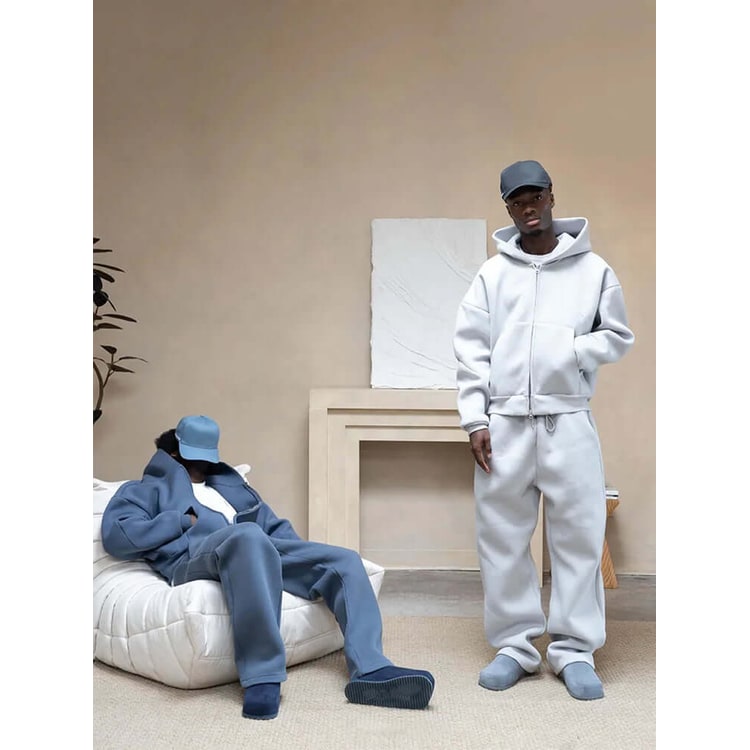 Oversized joggingtøjssæt til mænd med hættetrøje med lynlås og joggingbukser med vide ben