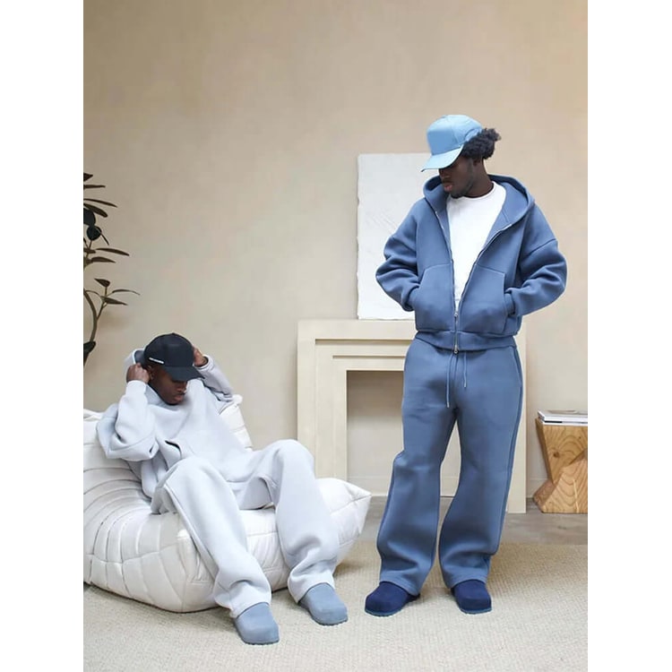 Oversized joggingtøjssæt til mænd med hættetrøje med lynlås og joggingbukser med vide ben