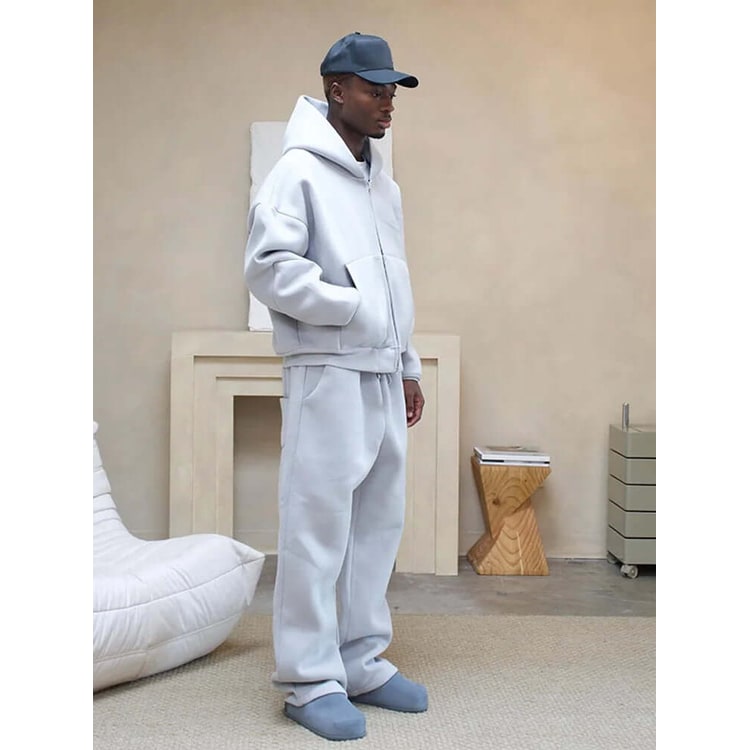 Oversized joggingtøjssæt til mænd med hættetrøje med lynlås og joggingbukser med vide ben