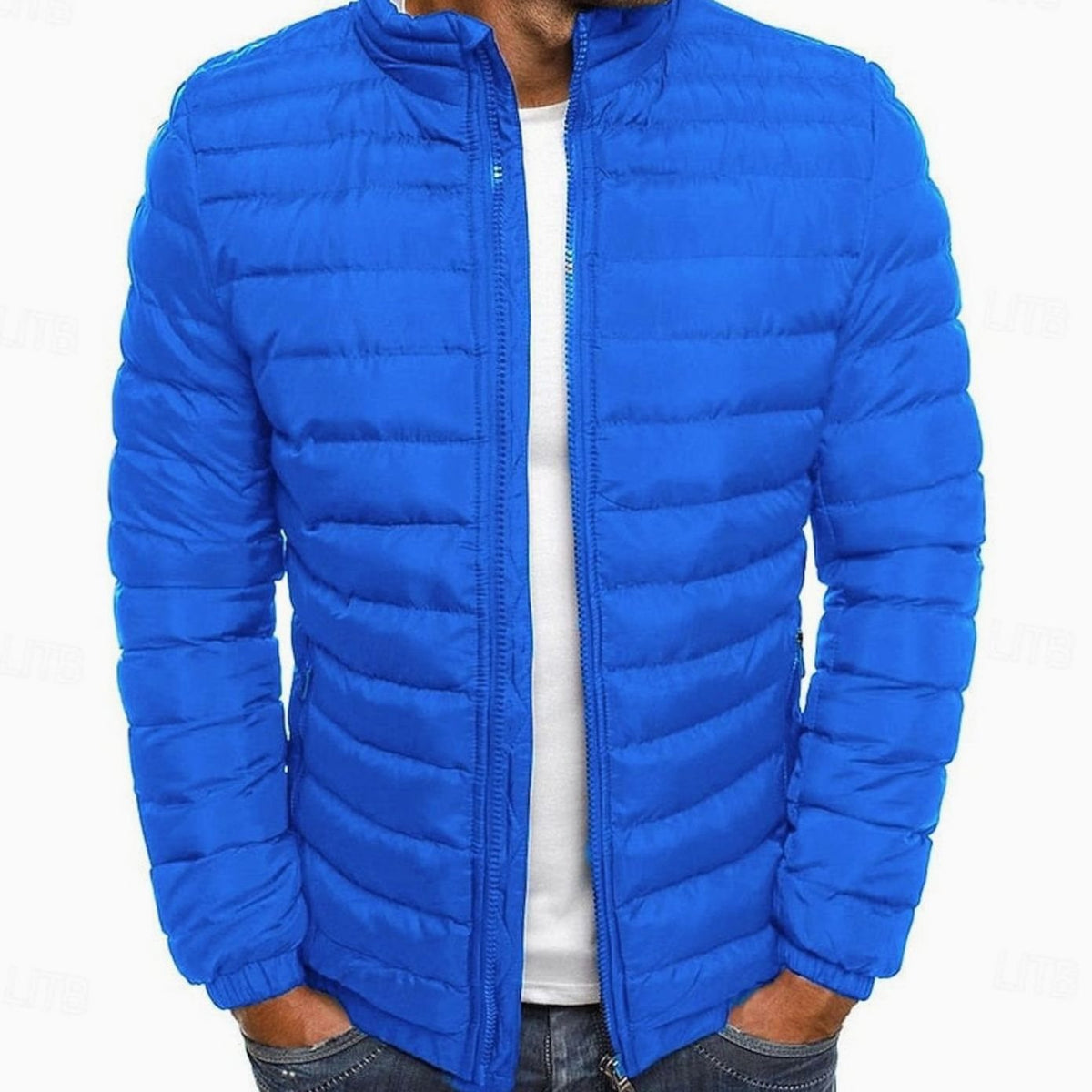 Pánská prošívaná lehká péřová bunda se stojáčkem