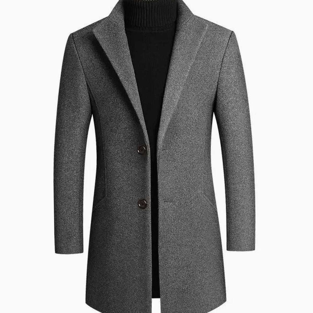 Slim fit-vinterfrakke i uldblanding til mænd med reverskrave