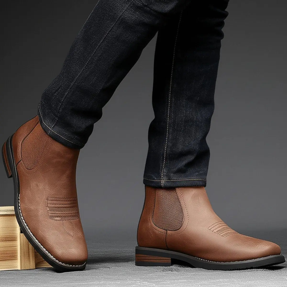 Chelsea-ankelstøvler til mænd med westernsyninger og slip-on-design