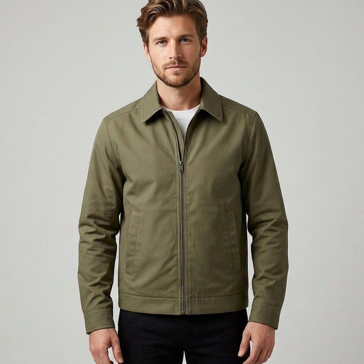 Harringtonjakke til mænd i smart-casual stil med ginghamfor og gennemgående lynlås
