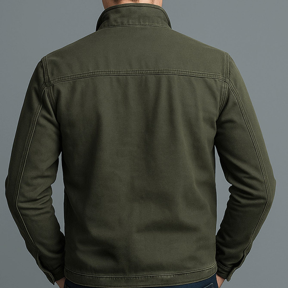 Bomberjakke til mænd med ståkrave, gennemgående lynlås og slim fit