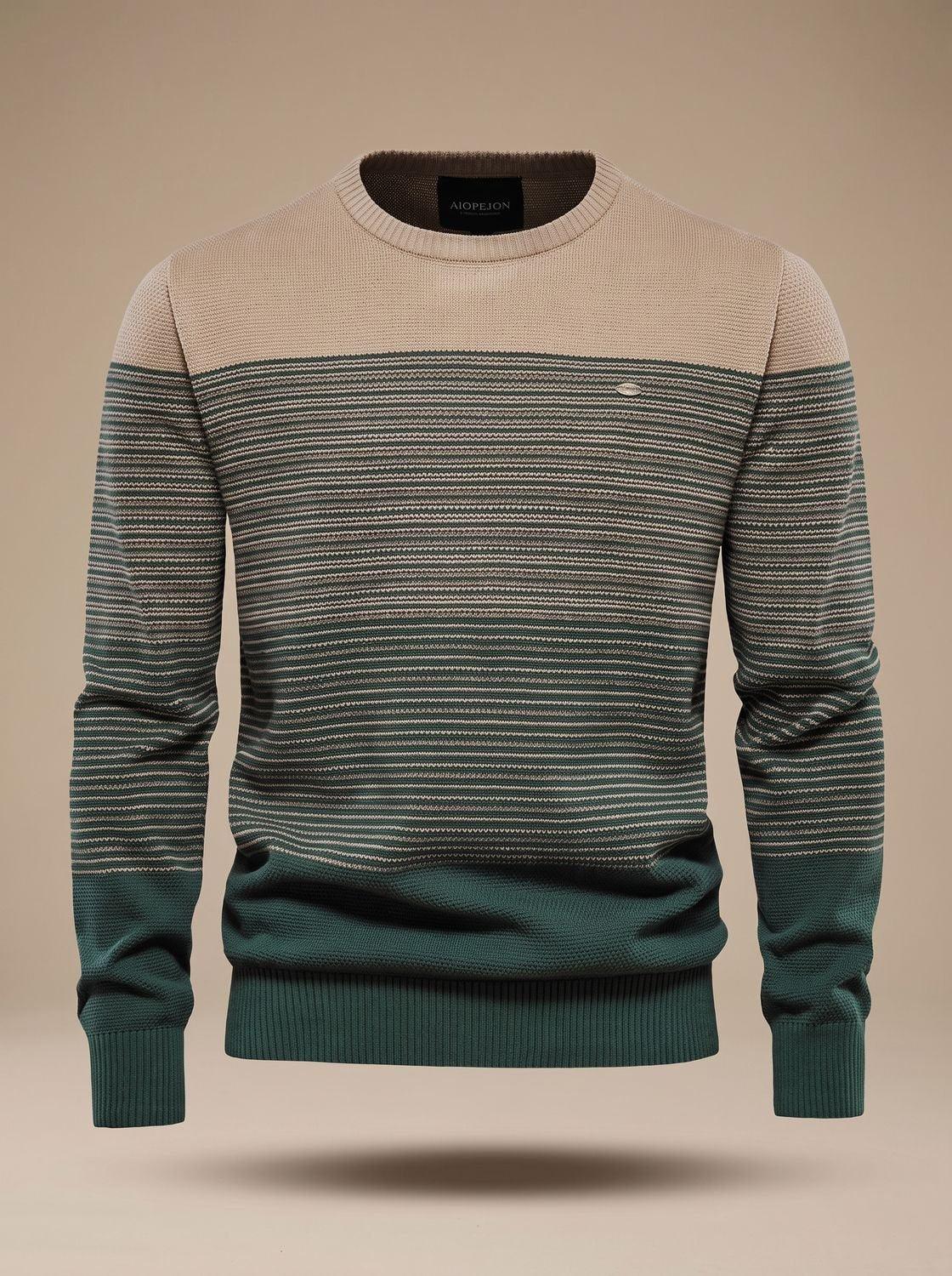 Strikket sweater til mænd med striber, farvefelter og rund hals